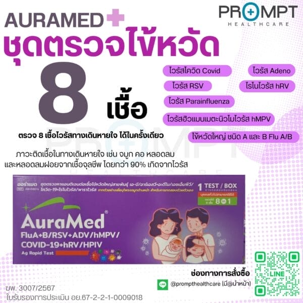 AuraMed ชุดตรวจเชื้อ 8in1 Covid/Flu/RSV/Adeno/hMPV/hrv/PIV (20Test)